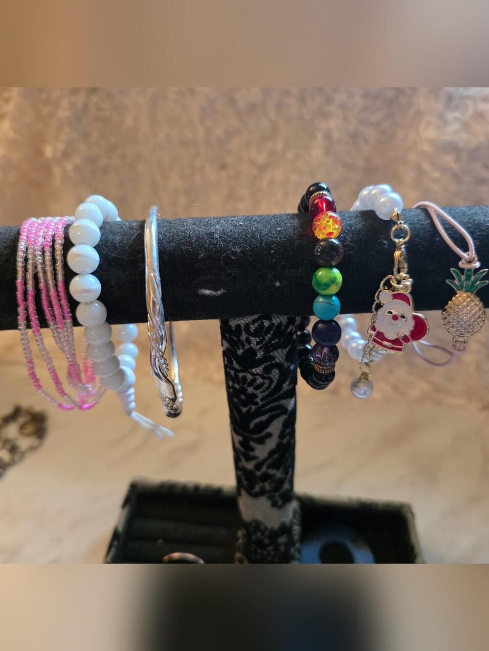 Mixed Beaded & Charm Bracelet Set - White, Pink, Multicolor